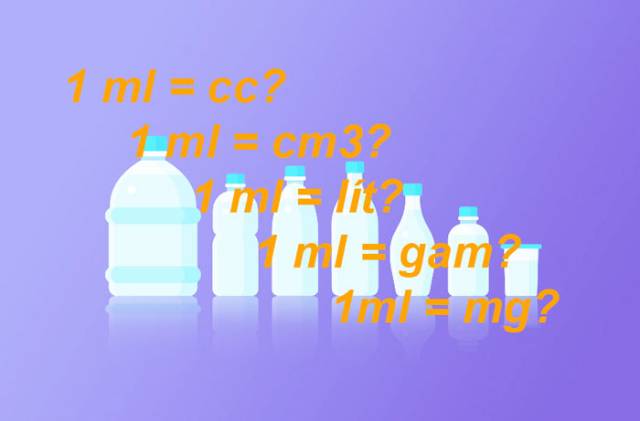 1ml bằng bao nhiêu cc, cm3, lít, gam, mg