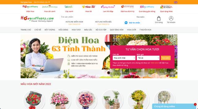 Mẫu website bán hoa tươi từ thương hiệu Hoa Yêu Thương