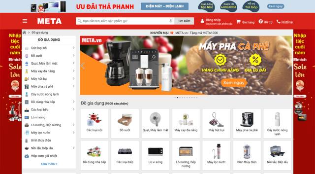 Mẫu website thương mại điện tử bán các phẩm đồ gia dụng - Meta.vn