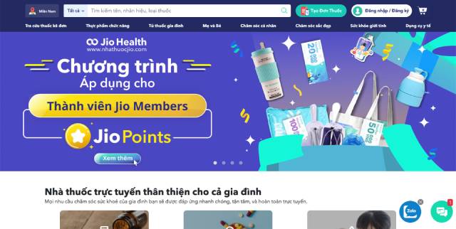 Mẫu thiết kế website bán hàng thuốc, dược phẩm - Nhà thuốc Jio Health