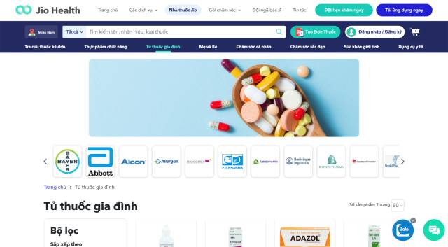 Mẫu thiết kế website bán hàng tủ thuốc gia đình - Nhà thuốc Jio Health