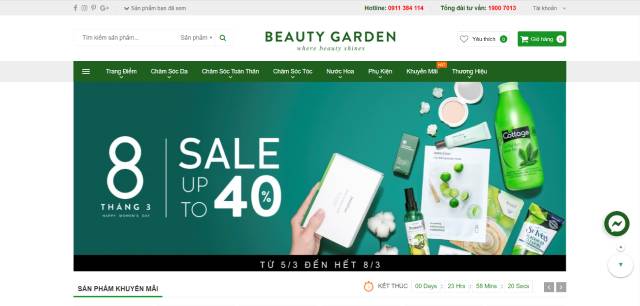 Mẫu thiết kế website mỹ phẩm đẹp Beauty Garden